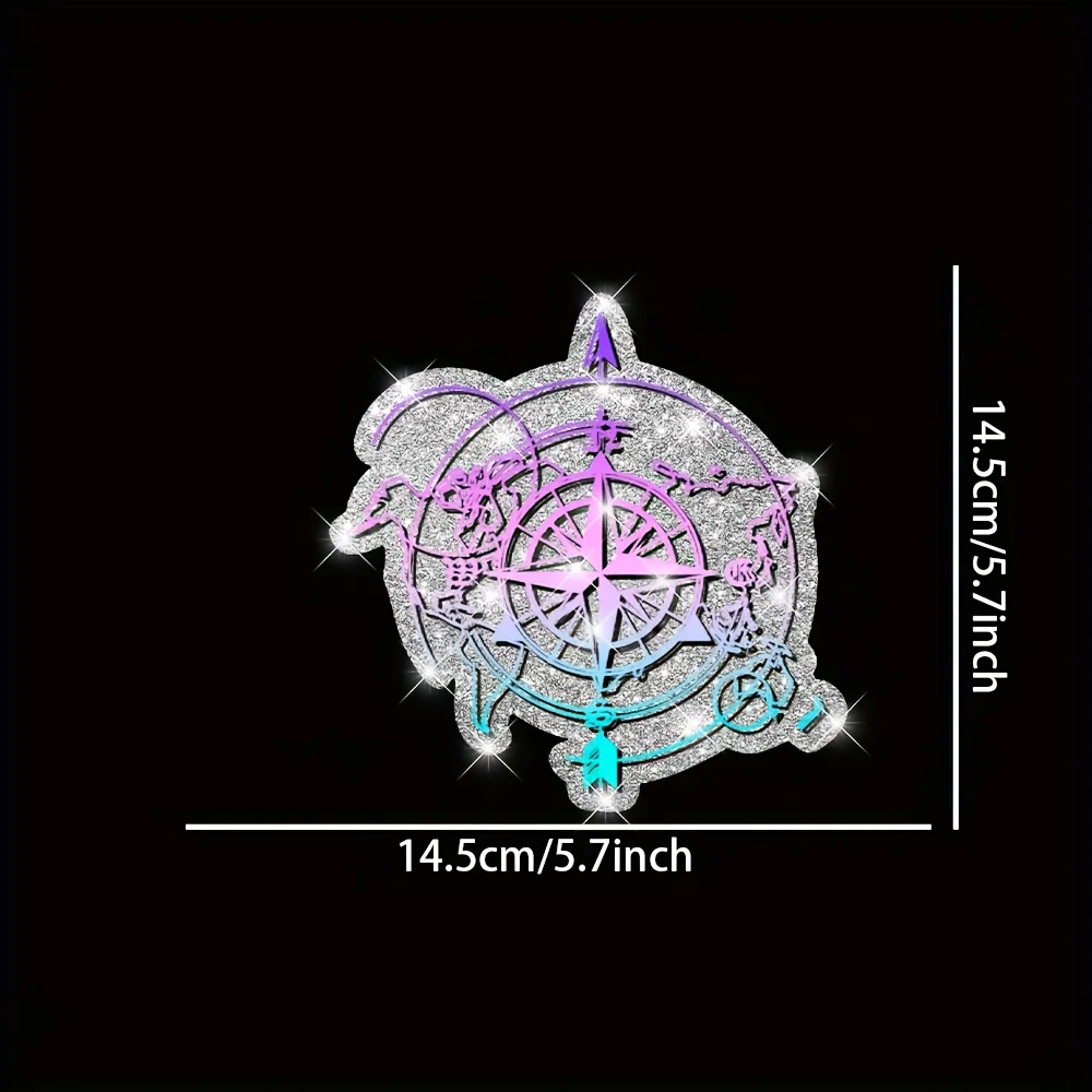 1pc Glitter Compass World Map Vinyl Stickers Sparkling Decals For Car Truck Motorcycle Guitar Skateboard Camper Trailer