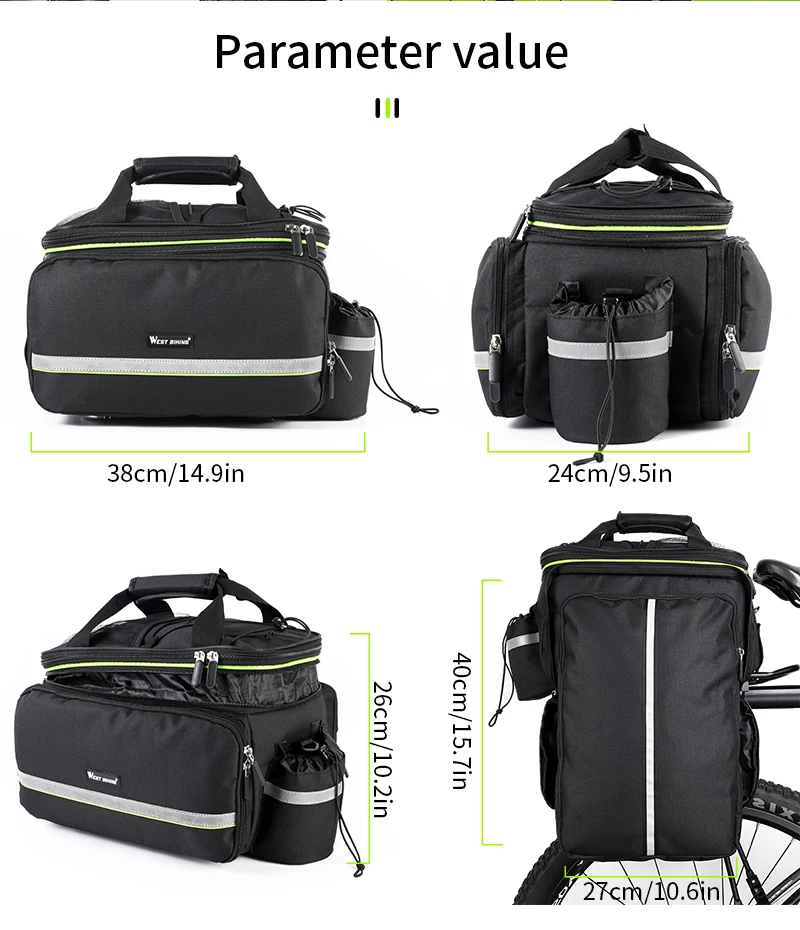 WEST BIKING 3-in-1 wasserdichte Fahrrad-Kofferraumtasche, MTB, Rennradtasche, großes Fassungsvermögen, Reisegepäckträger, Sattelsitz, Packtaschen – Detail 2