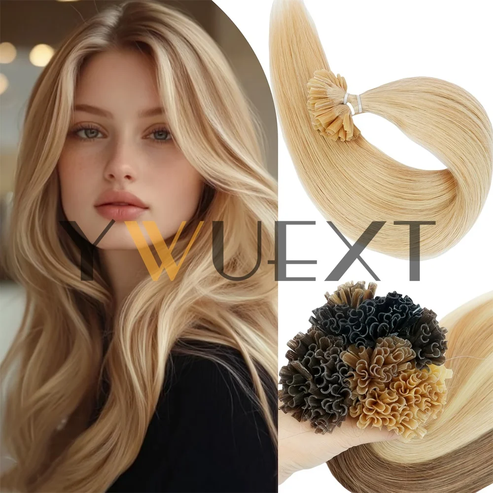 Extensiones de Cabello Humano con Punta Recta en U, 12-20 Pulgadas, Cabello Remy Fusion, Negro, Castaño, Rubio, Queratina, 30 Unidades/Paquete, 50 Piezas para Mujer