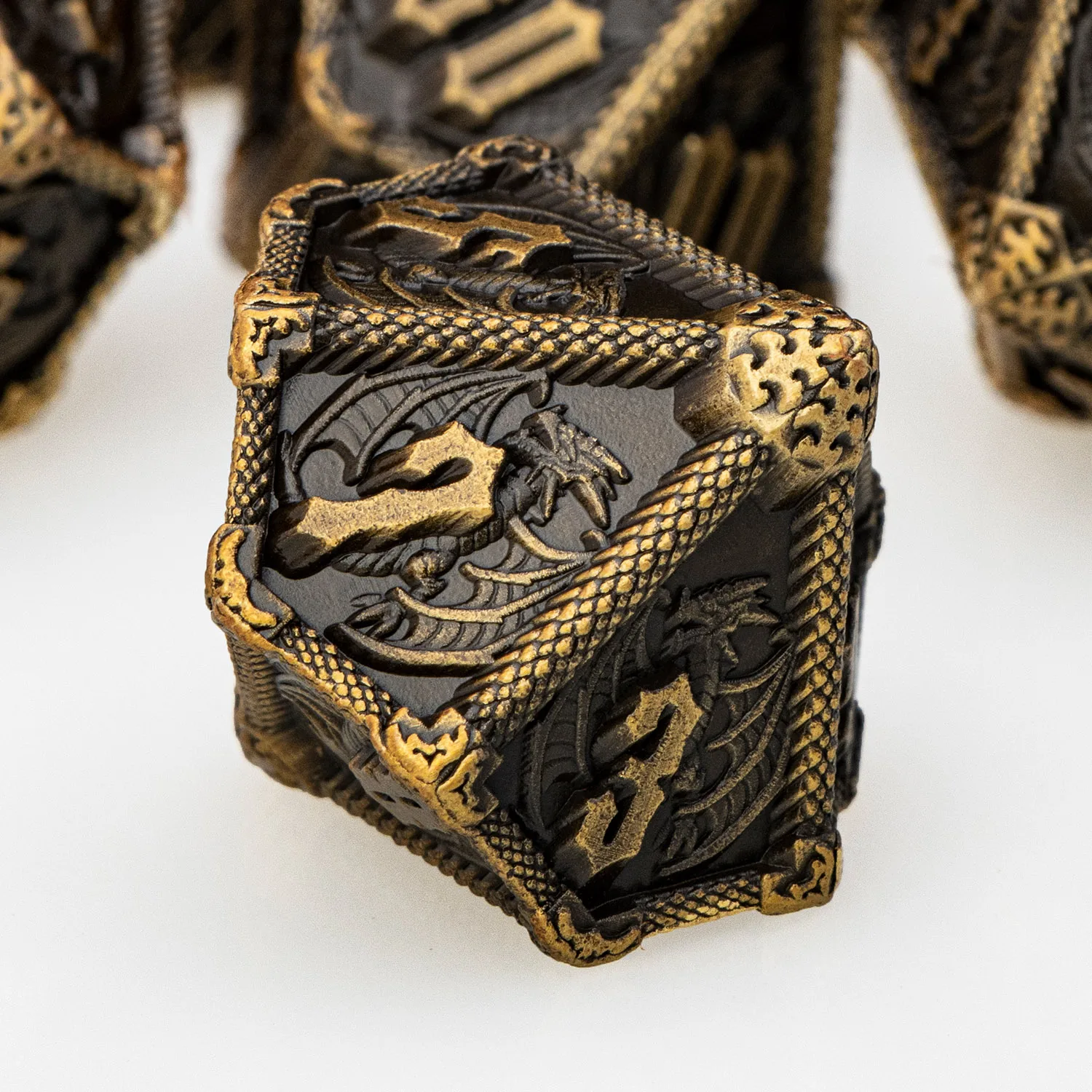 مجموعة نرد التنين المعدني لألعاب لعب الأدوار DND ، المحصنة والتنين ، متعدد السطوح D & D ، RPG D و D ، D20 ، D12 ، D10 ، D8 ، D6