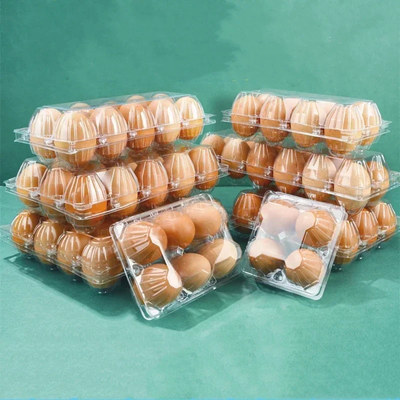 100pcs Transparent Disposable Eggs Packaging Boxes with Cover Tray Supermarket Sales Packaging Thick Duck Egg Storage Box