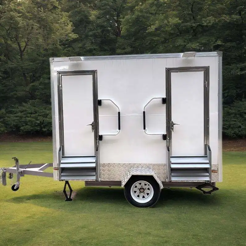 High Quality Outdoor Mobile Bathroom Toilet Trailer Soundproof Flush Potty Wheel Washroom Venues Quality Cabin Sandwich Panel