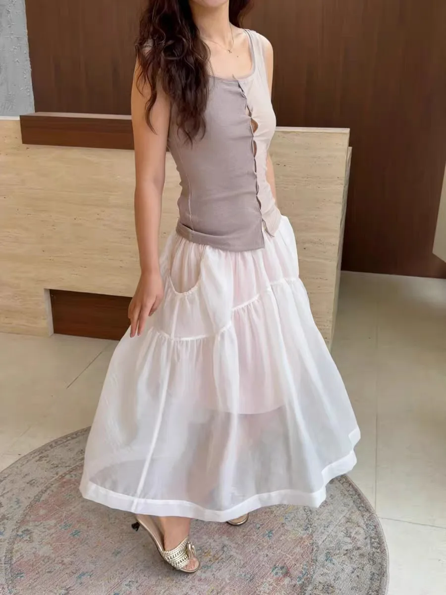 

Slimming Puffy Skirt Korean Style Women's mid Waist Nylon Fabric Summer New Arrival Ladies' Half Body Skirts