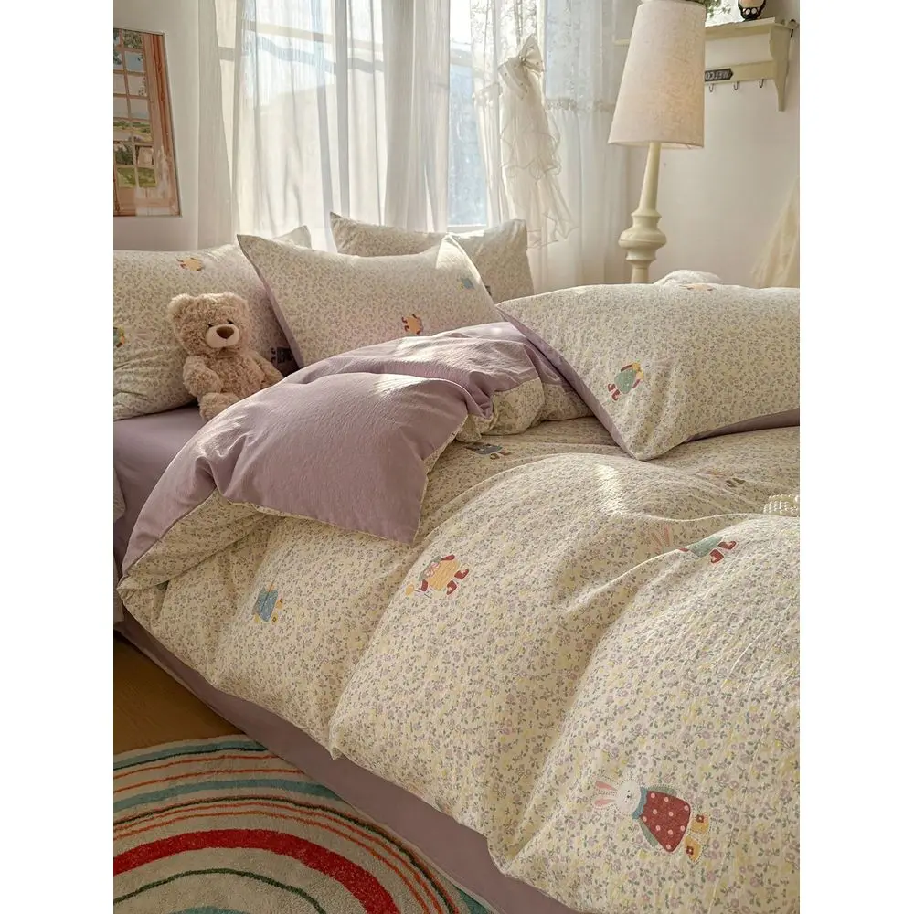 

Floral, Butterfly Printed Crinkle Gauze Duvet Cover Set, 1 Duvet Cover 2 Pillowcases, Soft Breathable Fabric, Suitable For All