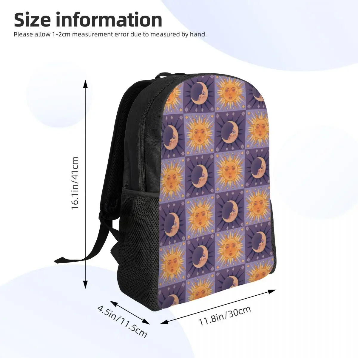 Custom Sun And Moon Print Backpack for Men Women Waterproof College School Bag Printing Bookbags