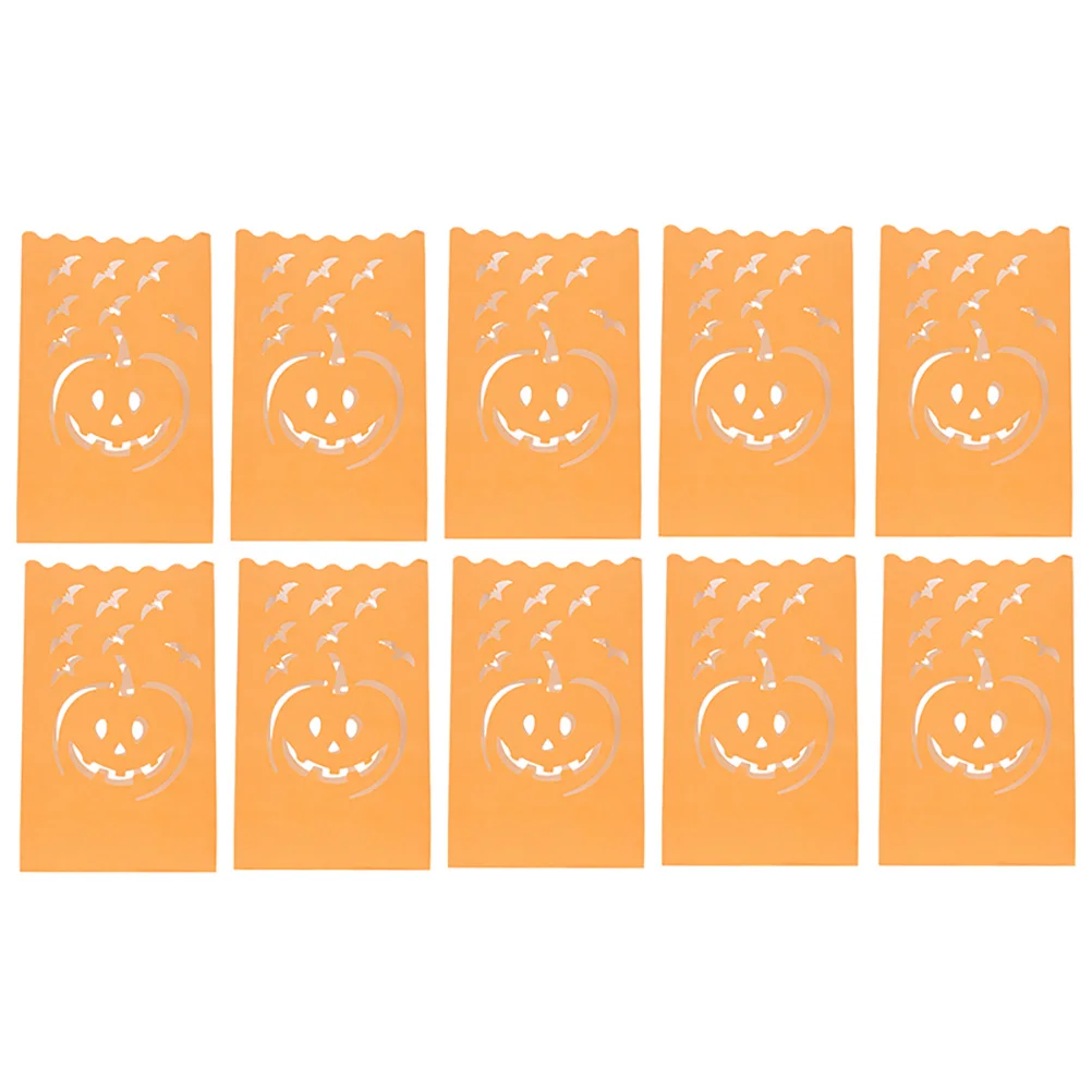 

10 Pcs Retardant C Pack Halloween Pumpkin Paper Bags Luminary Halloween C Bags Tealight Covers