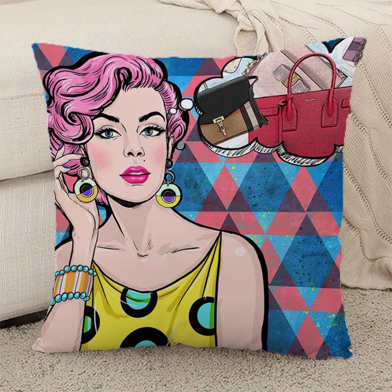 Pop Art Cushion Cover 45x45 Cushions Covers for Bed Pillows Bastet Short Plush Pillowcase Pillow Cases Decorative Car Sofa 45*45