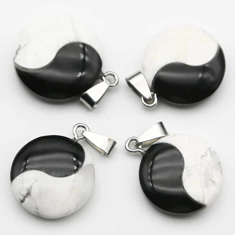 Fashion Tai Chi Eight Trigram Yin And Yang Pendants Necklace Obsidian White Pine Transfer Bao Ping An DIY Jewelry Wholesale 4PCS