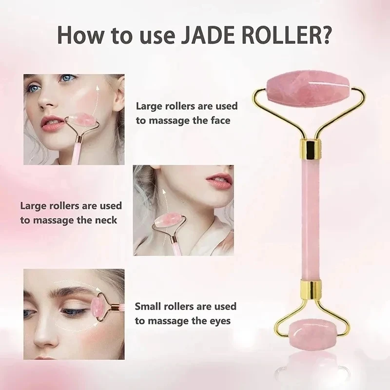 5Pcs Natural Jade Roller Gua Sha Set Massage Tool Gouache Scraper Rose Quartz Beauty Skincare Facial Lifting Anti-Aging Massager