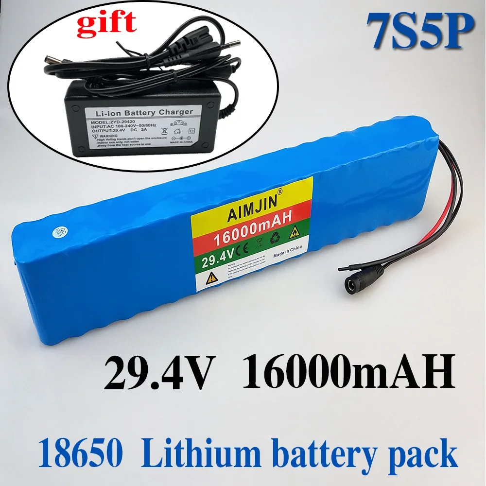 

7S5P 29.4V 16Ah battery pack 18650 lithium rechargeable battery, For electric bicycles and motorcycles, with charger