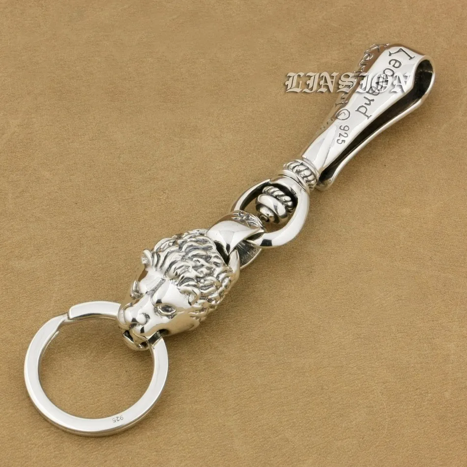 Huge 925 Sterling Silver Lion KeyRing Biker Punk Keychain Belt Clip 9T021