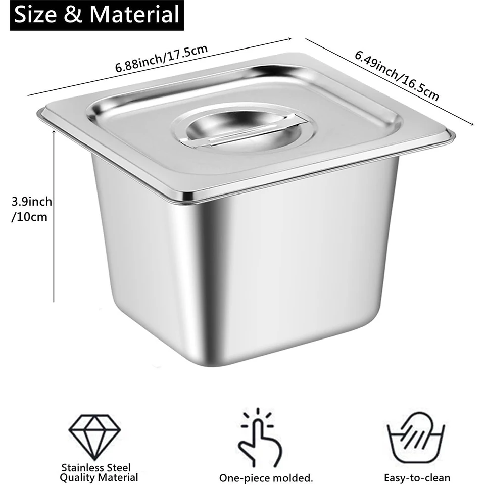 FD-1/6-10 8 Set Hotel Pans with Lids, 4 Inch Deep Commercial Food Pans, Steam Table Pans Catering Pans, #304 Stainless steel