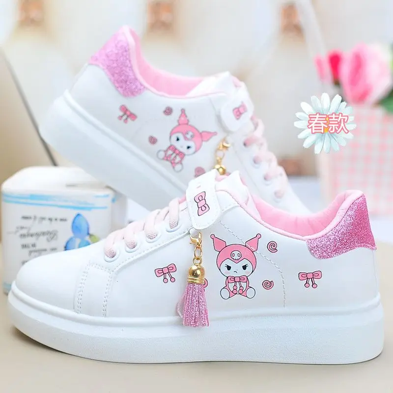 Sanrioed My Melody zapatos de red antideslizantes para niñas, zapatos de tablero de dibujos animados, zapatos deportivos Kuromi, zapatillas ligeras transpirables, lindas