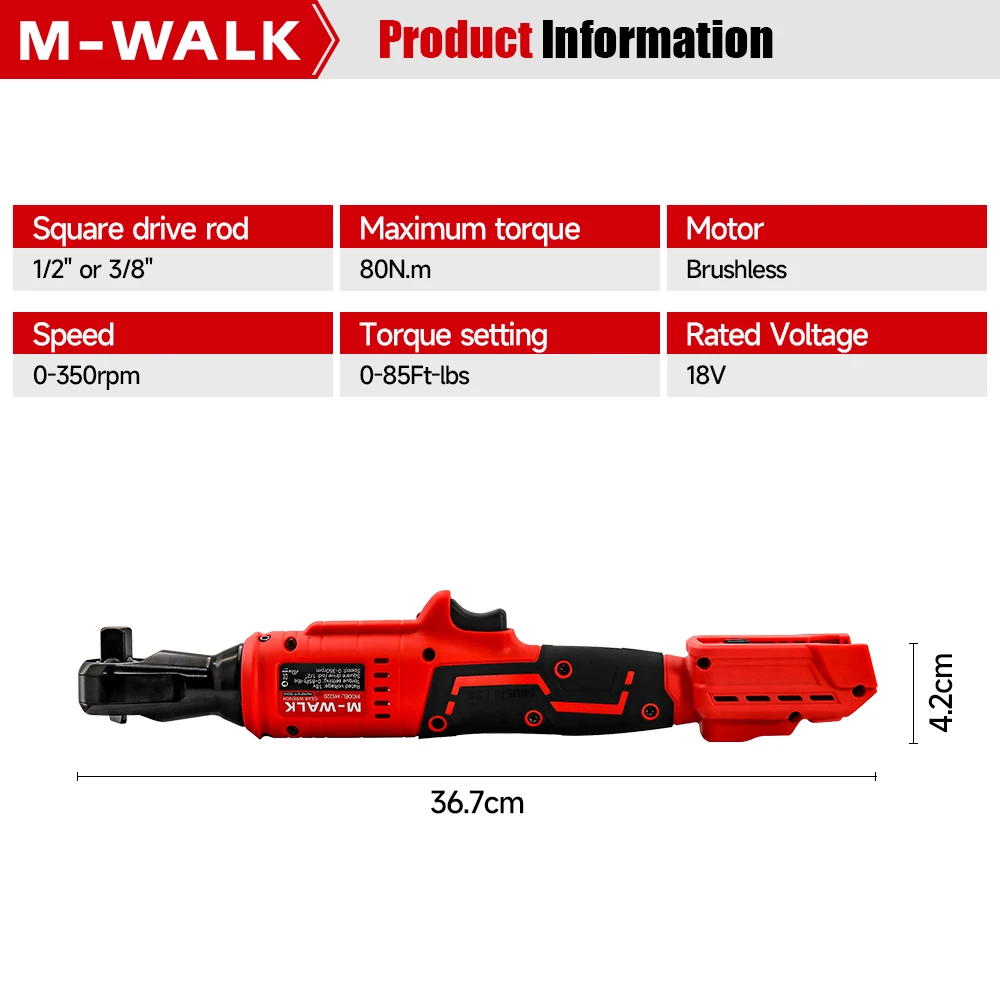 M-WALK 80N.m Brushless Electric Ratchet Wrench 1/2 Inch Cordless Driver Removal Screw Nut Power Tools For Milwaukee 18V Battery view 6