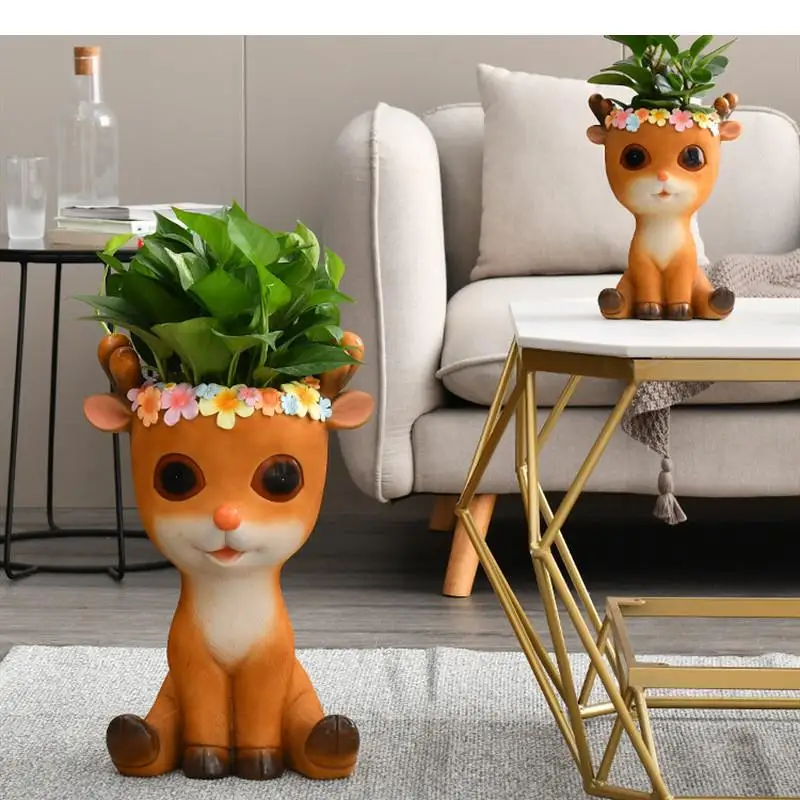 Resin Deer Flower Pot Succulents Pots Plant Bonsai Potted Plants  Garden Decoration Crafts Ornaments Statue Storage Box