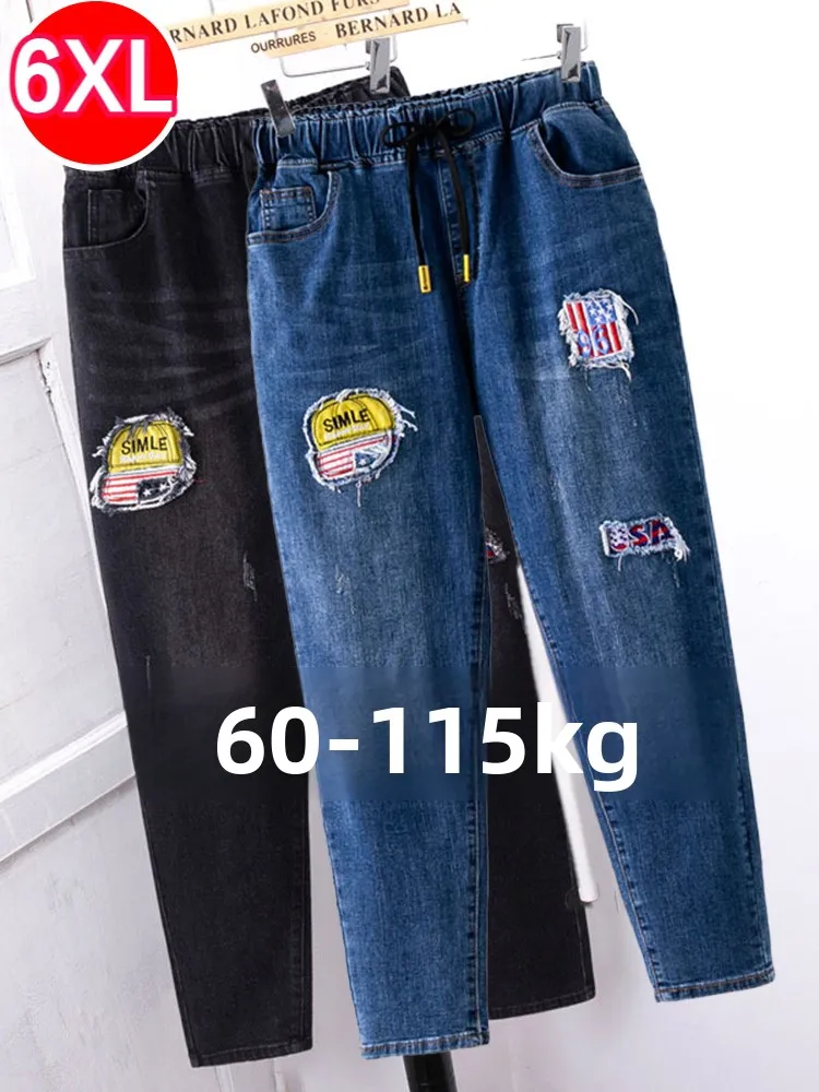 

Джинсы больших размеров, женские джинсы 200, толстые мм, осенне-зимние, с эластичной резинкой на талии, для похудения, Fce Thiened, с вышивкой...