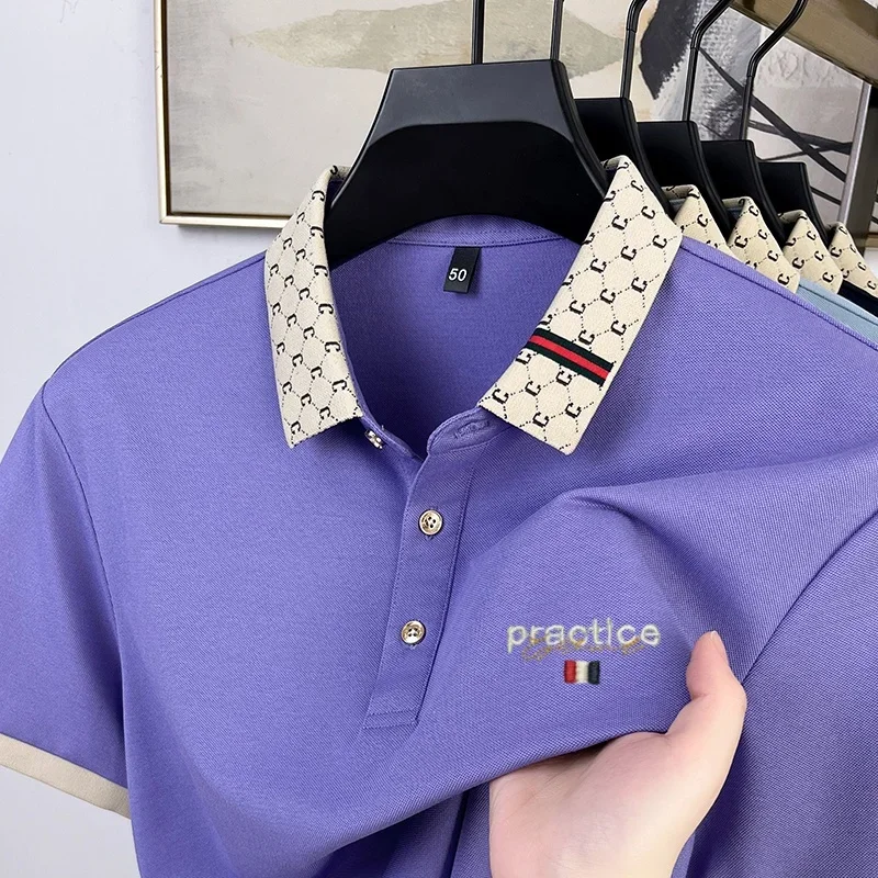 Luxury brand summer original classic letter embroidered short sleeved polo shirt men's comfortable ice silk breathable T-shirt