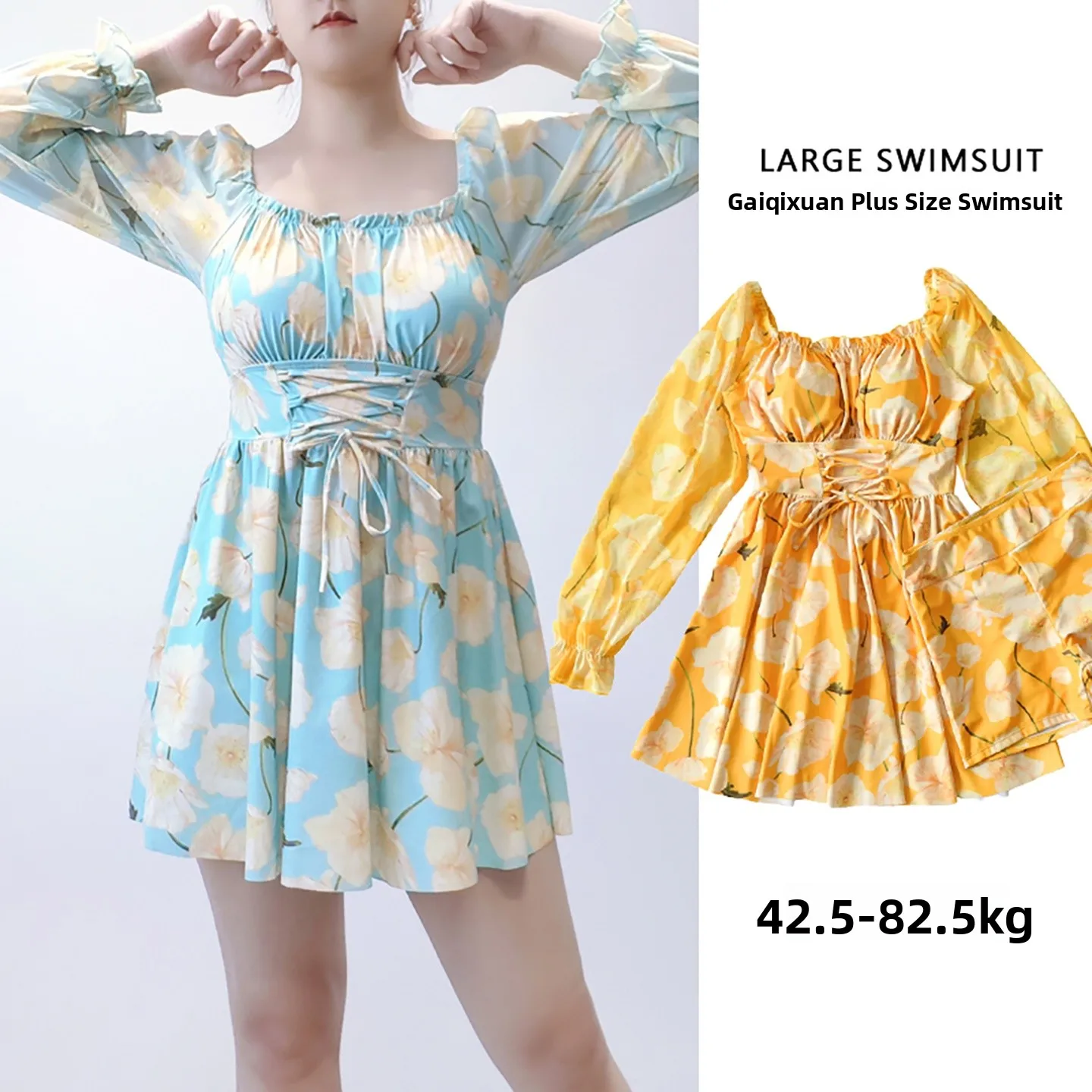 

New plus Size Floral Print Swimwear Conservative Waist Slimming Long Sve Thermal Vaion Separate Bikini Dr