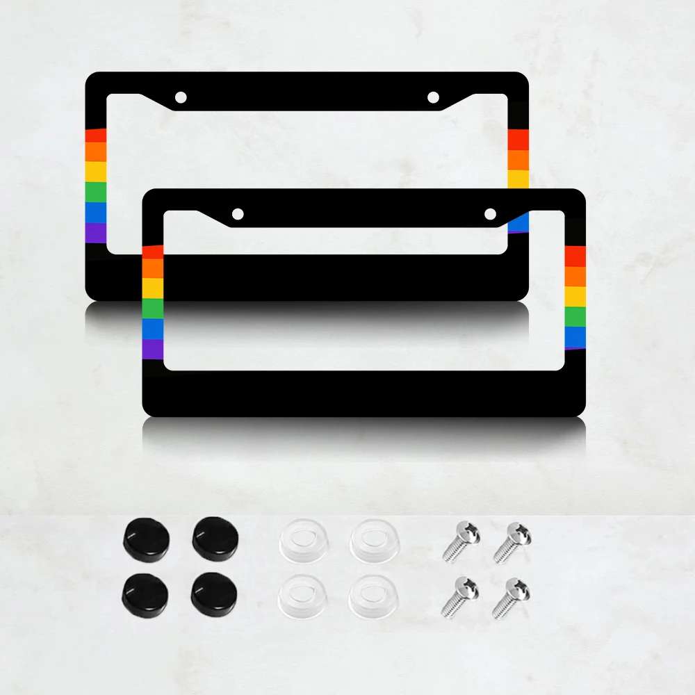 

2 шт. рамки для номерных знаков с 2 отверстиями, радужный дизайн, алюминий, 6x12 дюймов, с винтами, стандартный размер для США, Канады, Мексики