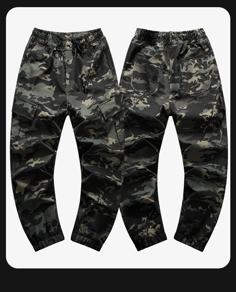 Frühling Herbst Herren Camo Ripstop Taktisches Zweiteiler-Set mit Kapuze, Mehrere Taschen, Verschleißfest, Elastische Manschetten, Arbeitskleidung, Jagd, Outdoor L – Detail 15