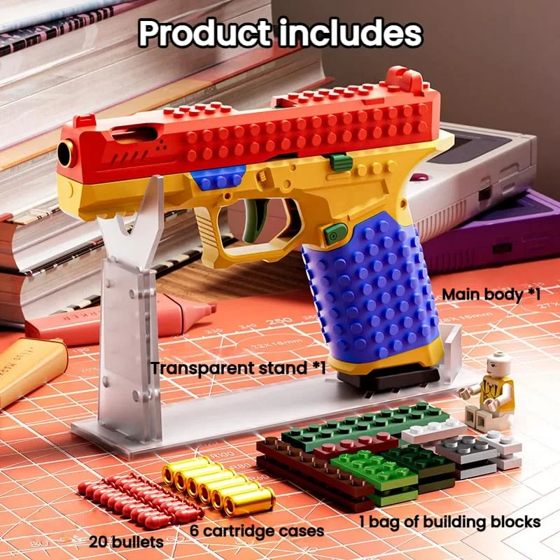 SIG17 Building Block Launcher - Empty Shell Ejection Soft Bullet Blaster, Blowback Model Toy, STEM Building Gift for Kids