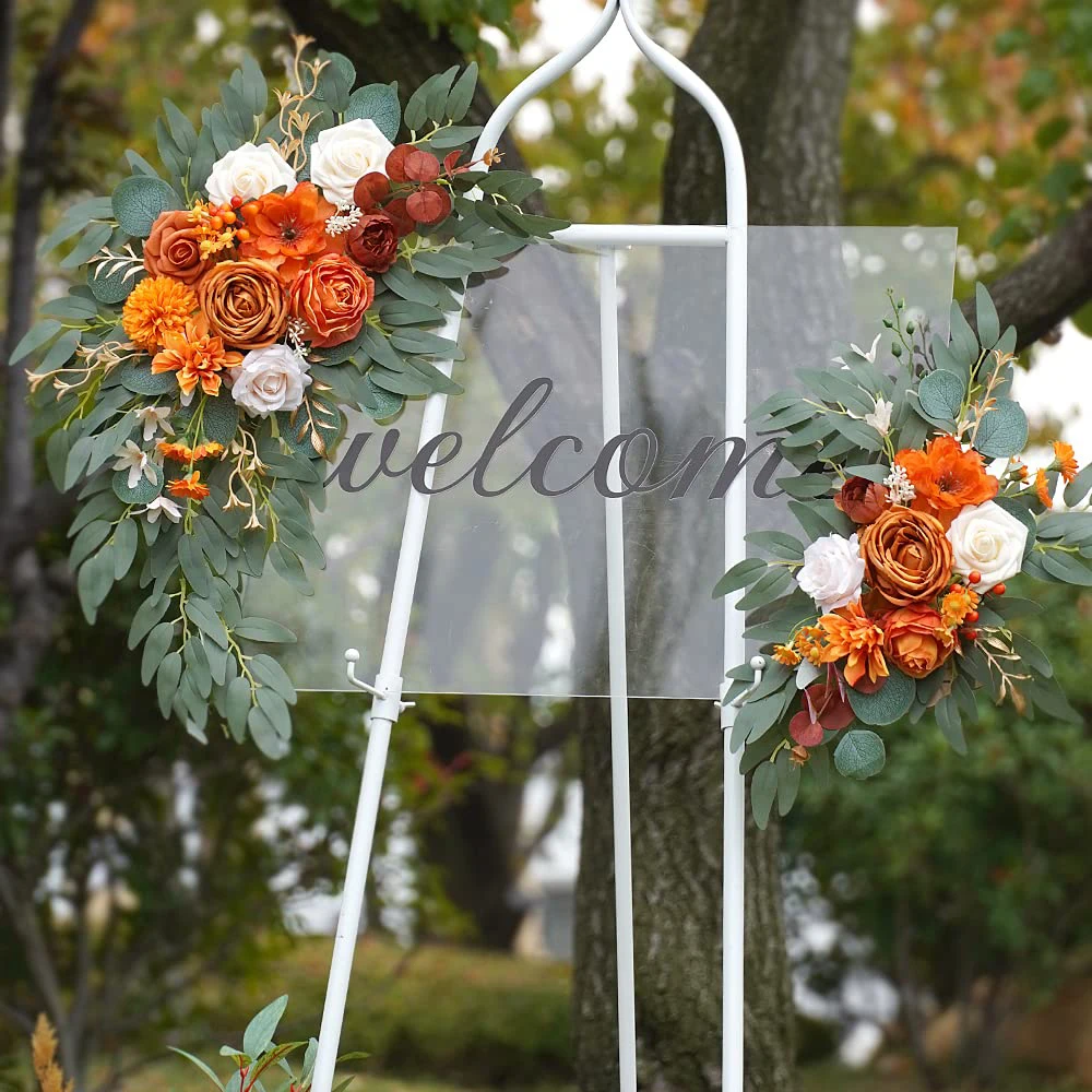 Yannew Terracotta Faux Flower Swags for Wedding Welcome Sign Backdrop Reception Flowers Ceremony Baby Shower Floral Decoration