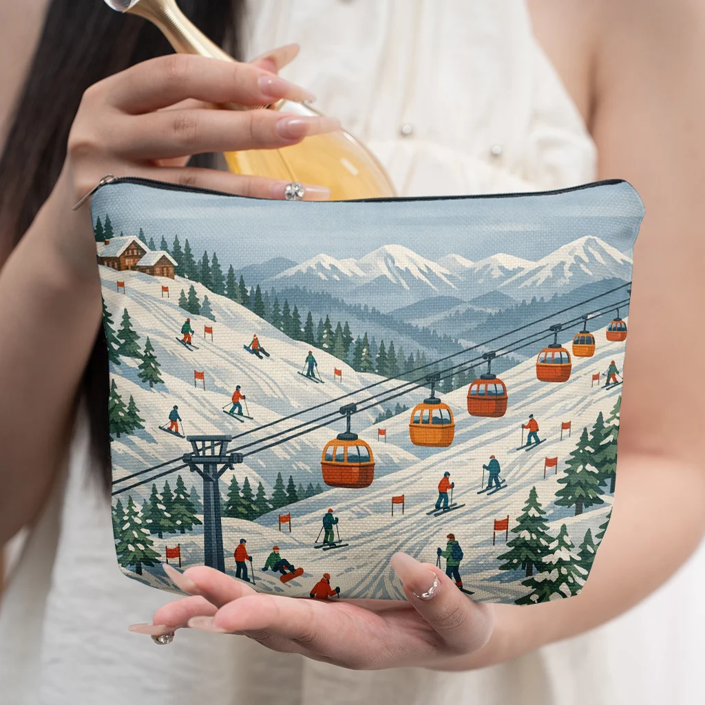 Cosmetic Bag Enjoying Winterskiing Makeup Bag Travel Toiletry Pouch Gift for Women Best Friend Birthday Graduation Present