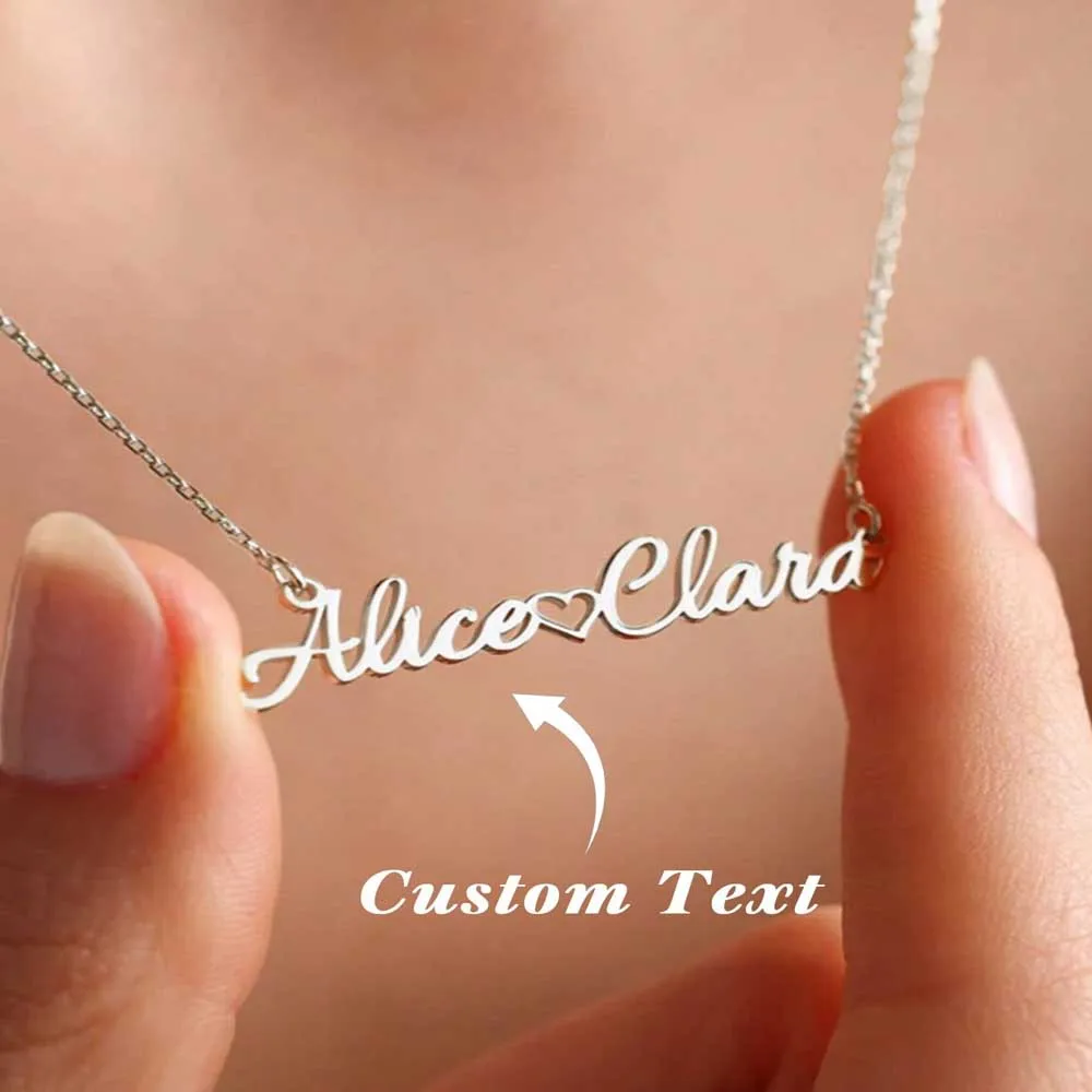 

Custom Double Name Necklace With Heart Personalized Two Name Nameplate Necklace Stainless Steel Jewelry Trendy Love Couple Gift