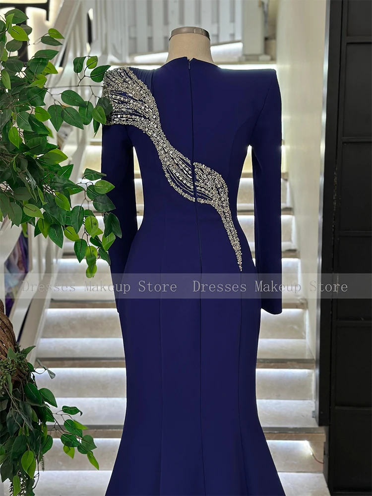 فساتين سهرة فاخرة حورية البحر رقبة على شكل V مطوي مطرز بالخرز وأكمام طويلة فساتين سهرة للنساء 2025 بوق فستان رسمي حديث للحفلات