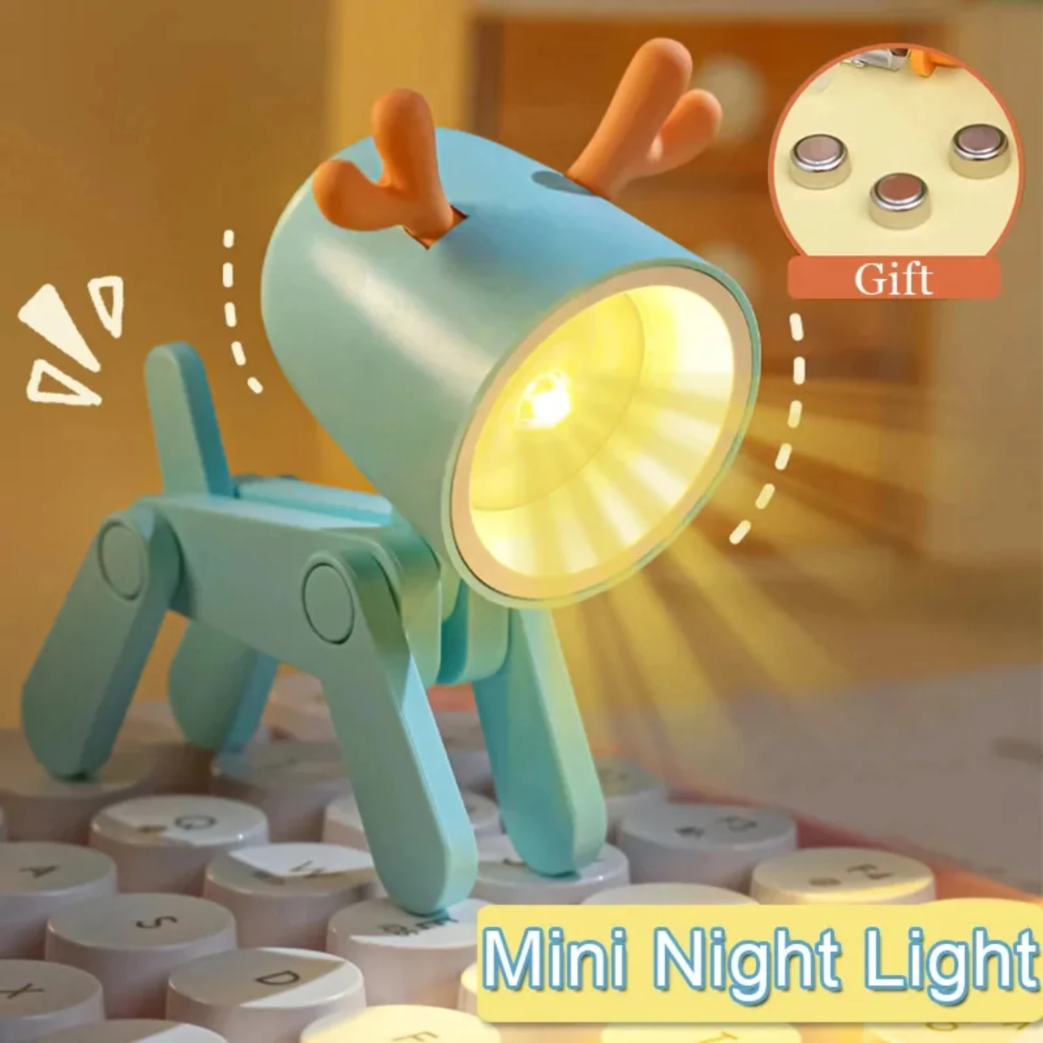 LED Night Light Mini Folding Desk Lamp Cute Pet Lights Dog Deer Portable Night Light Student Living Room Decor Gift