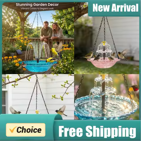 Hangable Bird Feeder Bird Bath With Solar Powered Pump Water Fountain Bird Bath Bowl Garden Decoration For Nature Deck Backyard