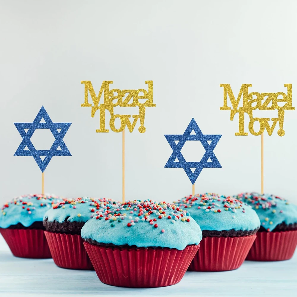 Mazel Tov Cupcake Topper, Verlobung, Babyparty, Bar Mizwa, Geburtstag, Hochzeit, jüdische Partydekorationszubehör – Detail 5