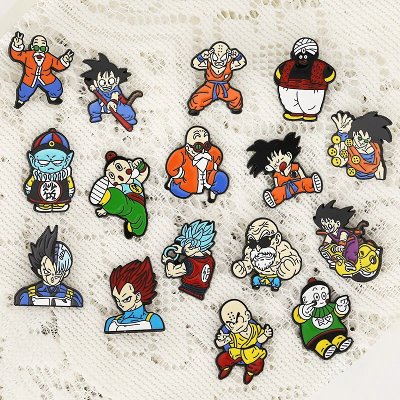 Kawaii Anime Character Enamel Lapel Badges Full Goku Vegeta Krillin Master Roshi Cosplay Collection Novelty Gift for Manga Fans