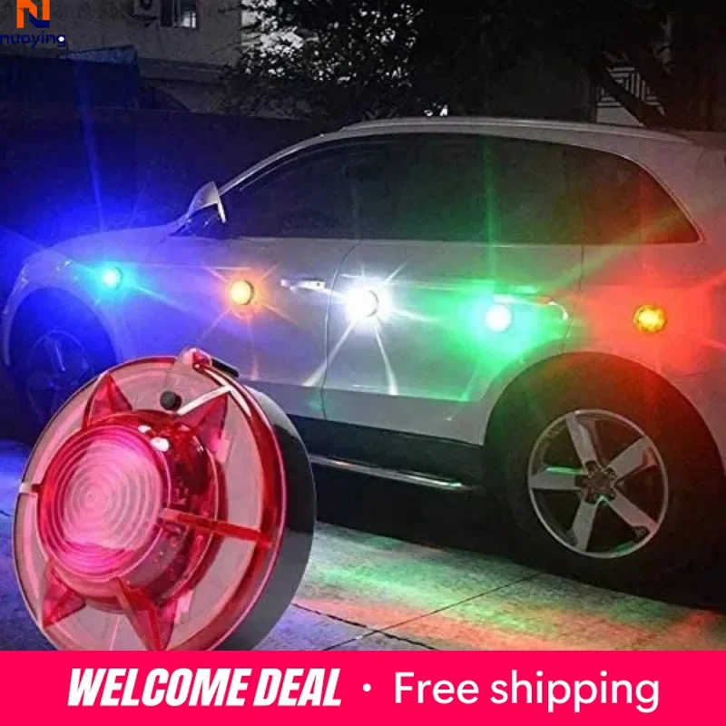 Tragbare runde LED-Notfallwarnleuchte mit starkem Magnetfuß, Multimodus-Stroboskop-Blitzleuchte, wasserdichte Warnleuchte für Pannenhilfe, Camping, Wandern und Outdoor-Notfälle