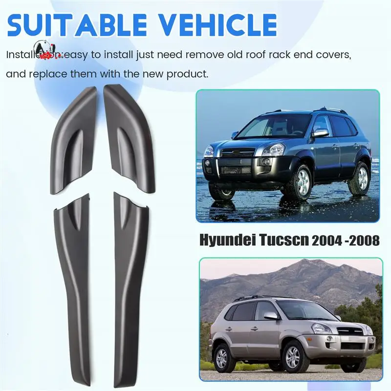 

A10E-4Pcs Roof Rails Rack End Cover Shell For Hyundai Tucson 2004 -2008