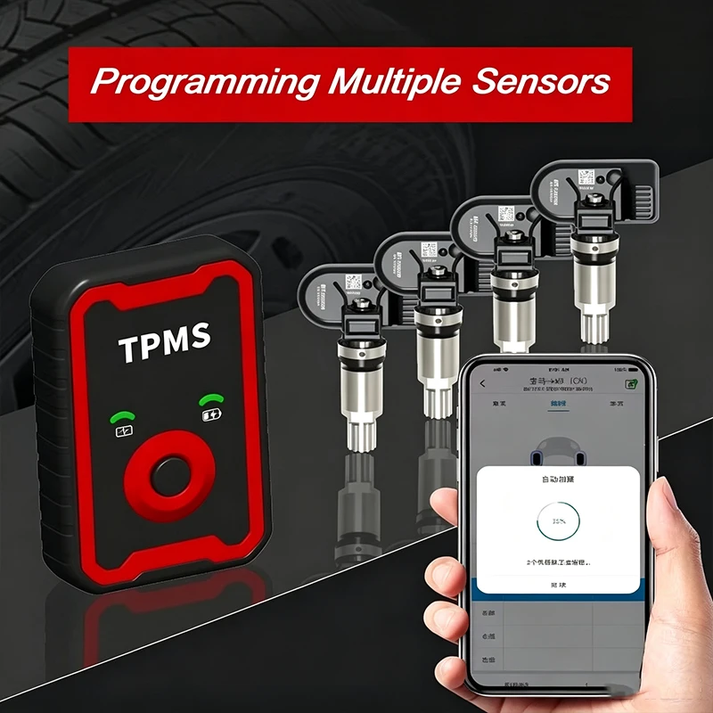 Programmierbare TPMS-Sensoren 2 in 1 433MHz+315MHz unterstützen Programmierung mit Handy für Reifendrucküberwachungssysteme.