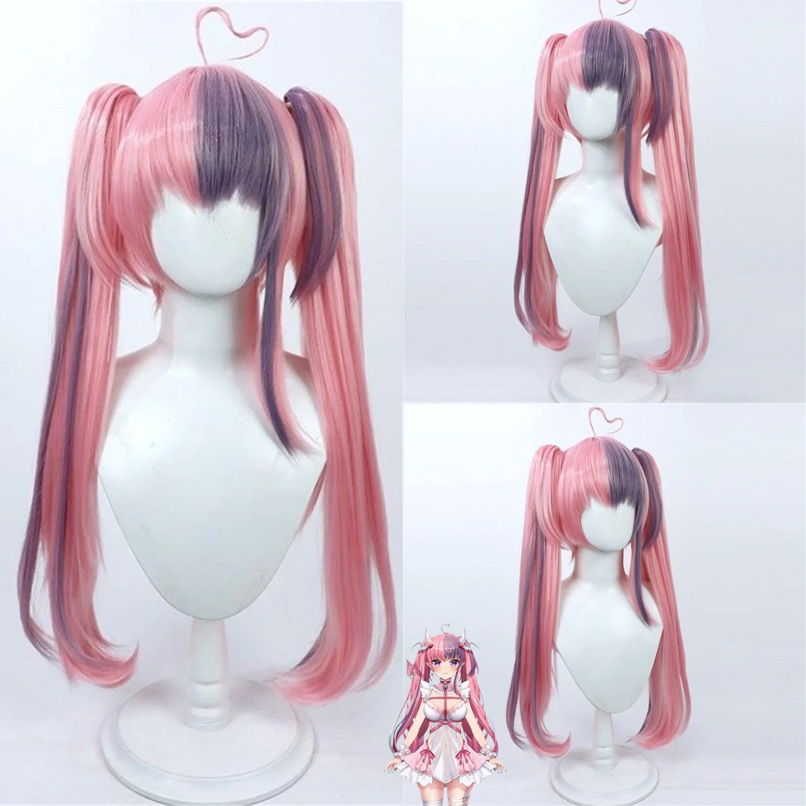 Cosplay Virtual YouTube Ironmouse Wig Anime party double ponytail pink wig heat-resistant synthetic wig