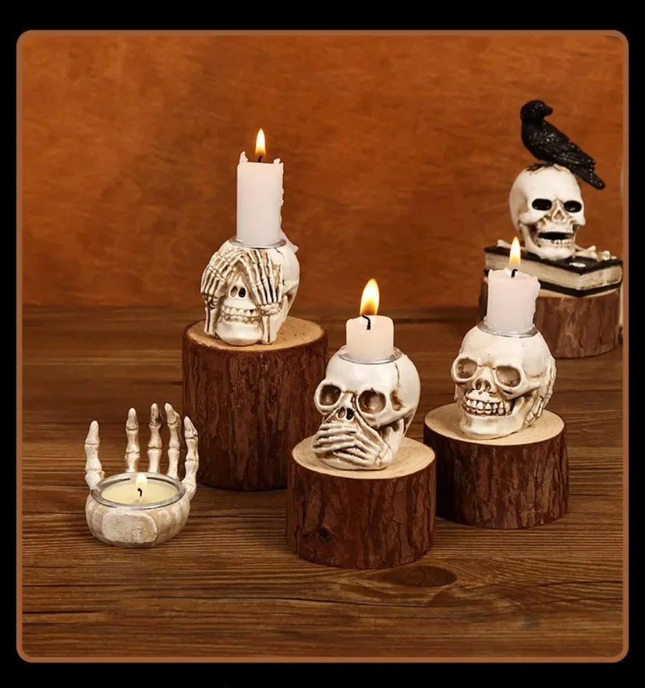 Halloween Skull Candle Holder Resin Wizard Hand Candlestick Festival Home Happy Haunting party Decor