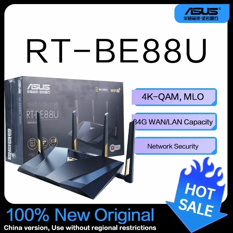 ASUS RT-BE88U Dual-Band WiFi 7 AiMesh Extendable Performance Router, 4K-QAM, MLO, SFP+, 34G WAN/LAN Capacity, Network Security,