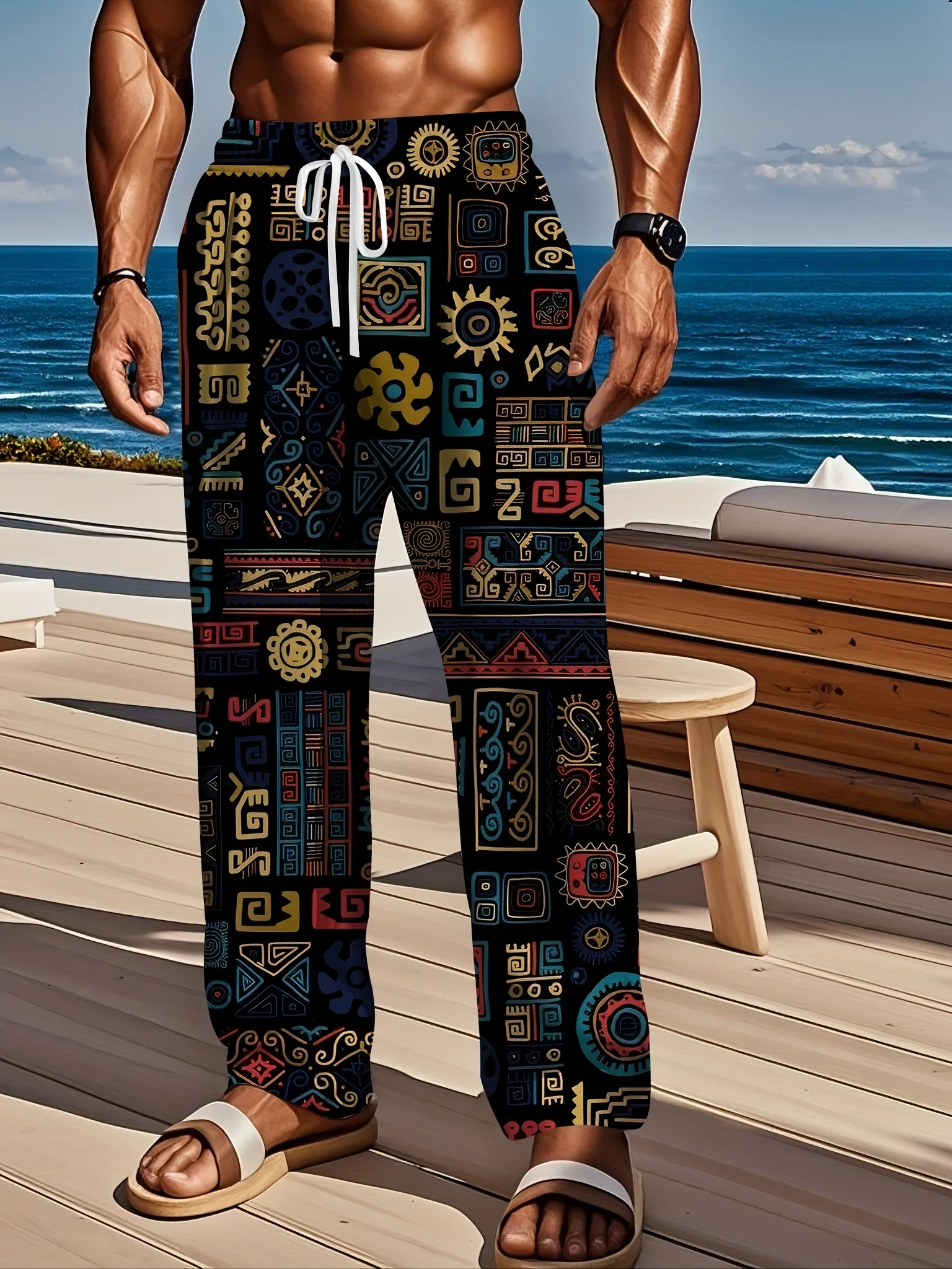 2026 Summer Men's New Arrival Fashion High-grade Trousers Retro Ethnic Pattern Bohemian Casual Pants for Vacation Party Outfits