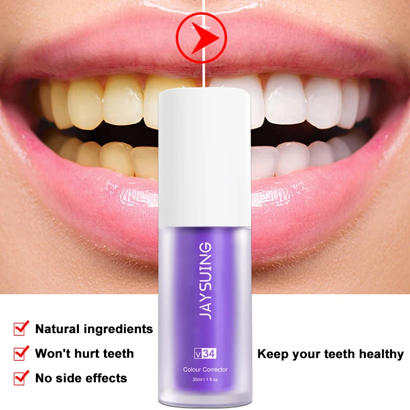 V34 30ml JAYSUING Purple Toothpaste Remove Stains Reduce Yellowing Care For Teeth Gums Fresh Breath Brightening Teeth New