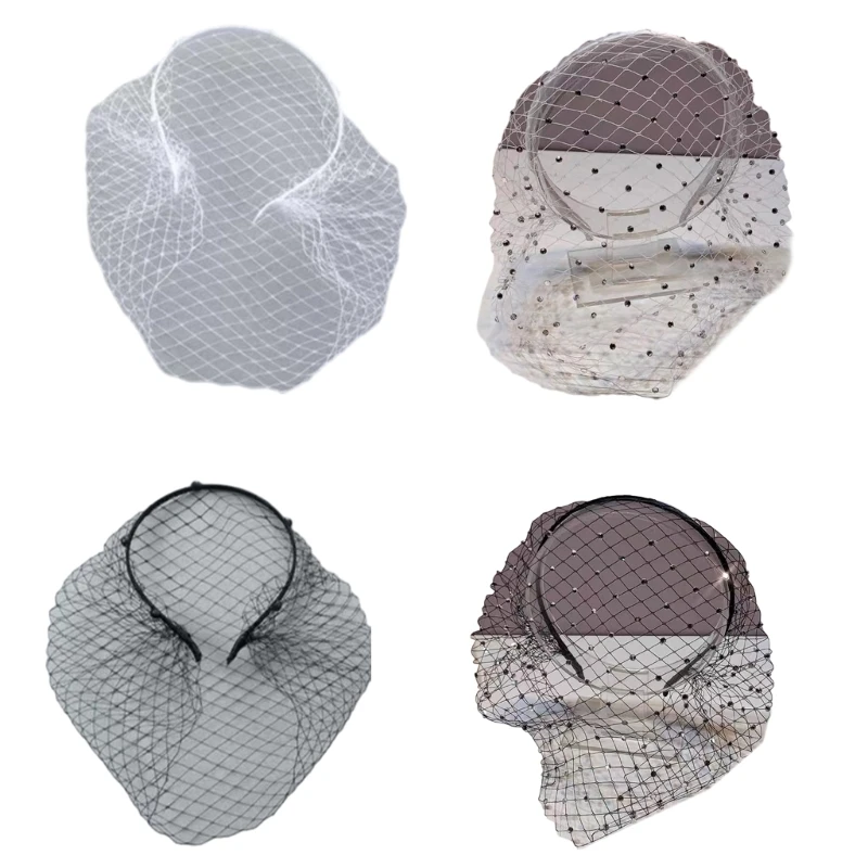 Veil Mesh Headbands for Washing Face or Facials,Skincare Headbands, Face Wash Headband Rhinestones Makeup Headbands