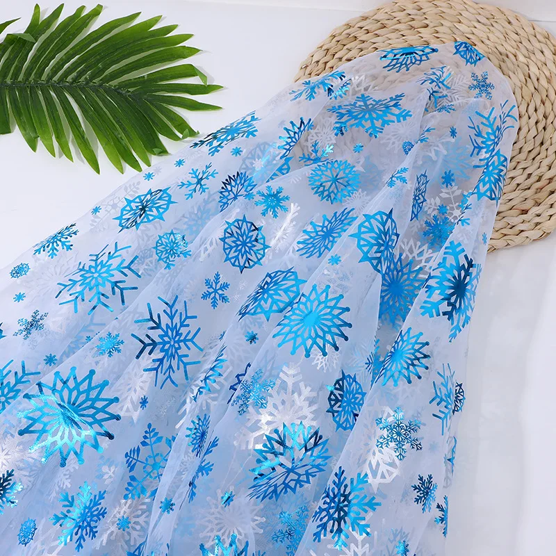 Kain Natal Kepingan Salju Biru Panas Organza Tanpa Benang Ringan Mainan Anak-anak Aksesori Pakaian Pertunjukan