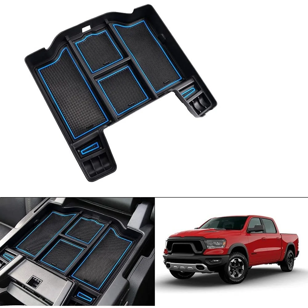 Center Console Organizer for 2021 2020 2019 Dodge RAM 1500 2500 3500 Armrest Storage Box Insert Tray Accessories, Blue