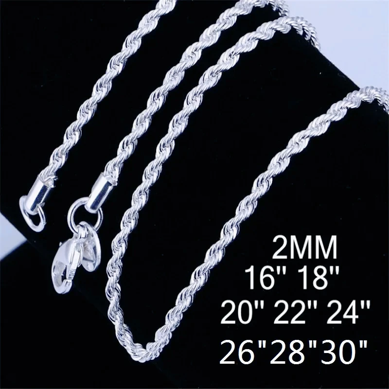 925 sterling silver Charm fine 2MM 40-75CM Rope chain Necklace for woman MEN fashion party wedding accessories jewelry gifts