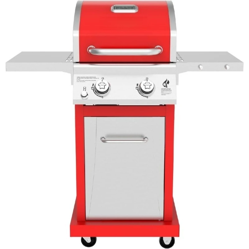 Deluxe 2-Burner Propane Gas Grill 28000 BTU with Stainless Steel Control Panel Foldable Side Table for Outdoor Backyard Patio