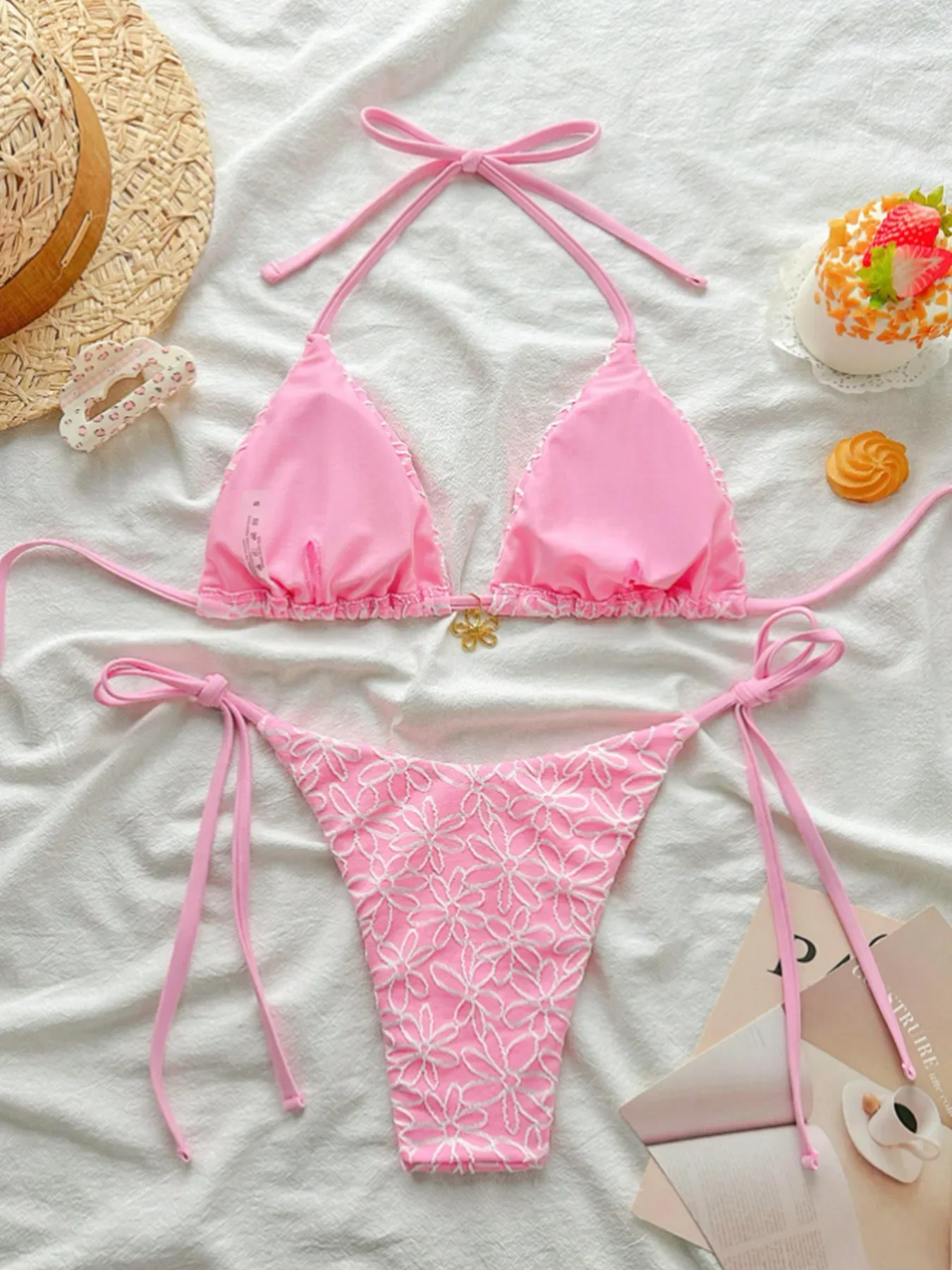 Sexy Bikini Set Print Halter Swimsuit 2025 Backless Push Up Micro Bikinis Summer Bathing Suit Tie Side Triangle Swimwear