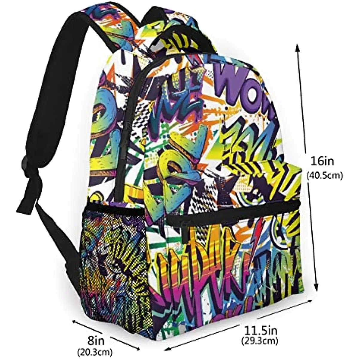 Multi leisure backpack Abstract Comics Pattern With Urban Graffiti Style Text Yo Pop Super Grunge Wow Travel Sports School Bag