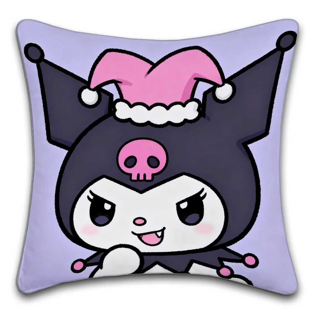 1PC Kuromi Sanrio Cute Pillow Case Short Plush Double-Sided Printing Home Machine Washable in Warm Winter Cushion Cover
