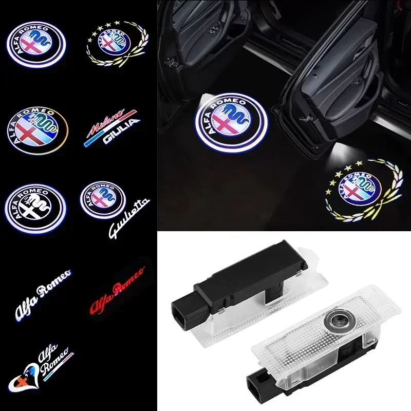 2pcs LED Car Door Logo Welcome Light Laser Projector Lamp For Alfa Romeo Giulietta Mito Giulia Stelvio Brera 147 156 Accessories